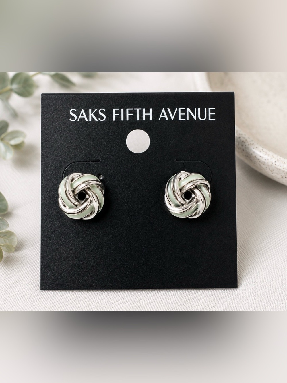 Saks Fifth Avenue Silver-Tone & Sage Green Knot Stud Earrings